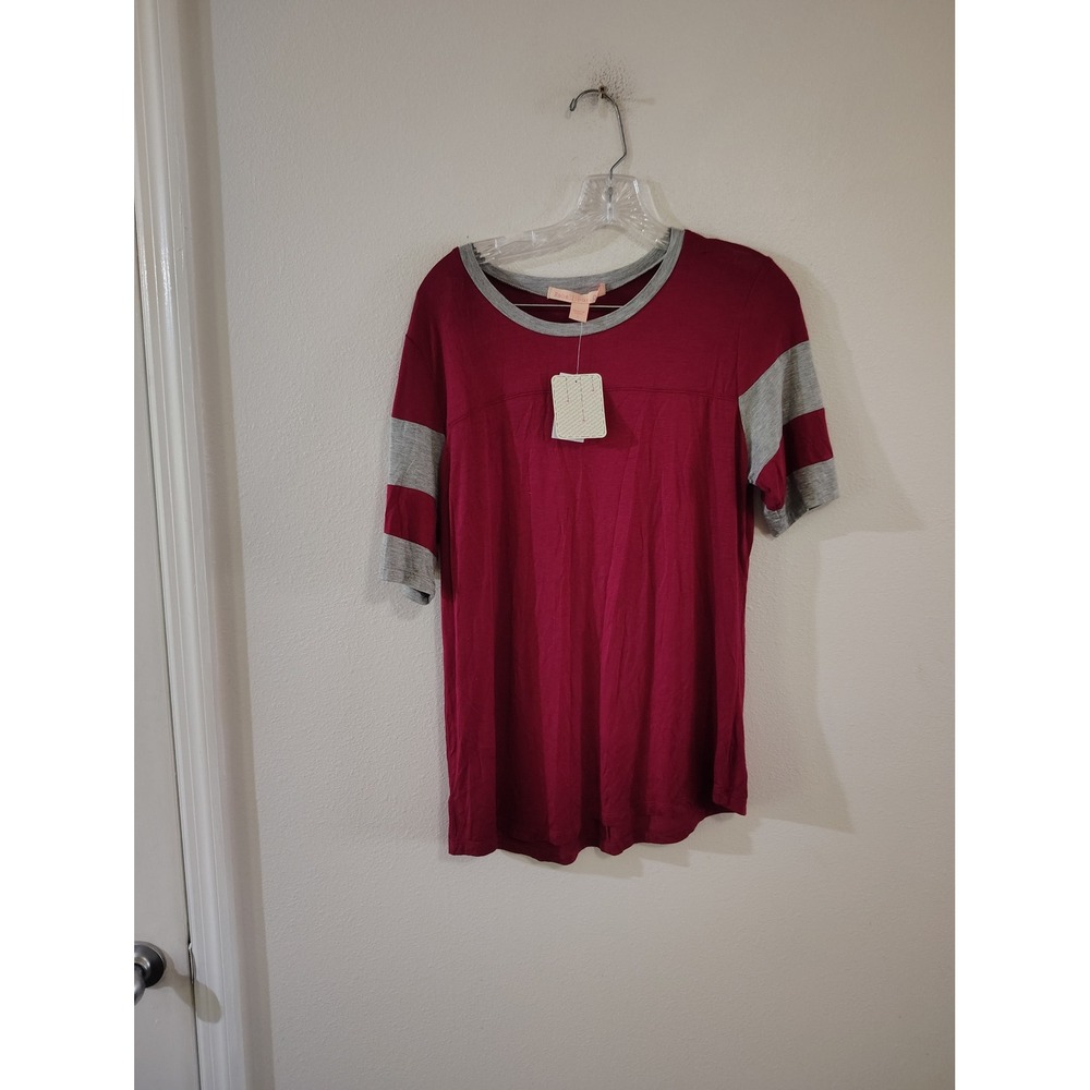 Rebellious One Burgundy Gray Striped Ringer Tee Short Sleeve Shirt Large NWT